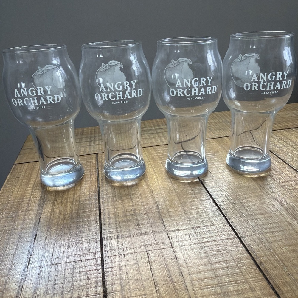 Angry Orchard Hard‎ Cider Glasses Set of 4 Clear Logo Tulip Pint  7 inch - Picture 6 of 10